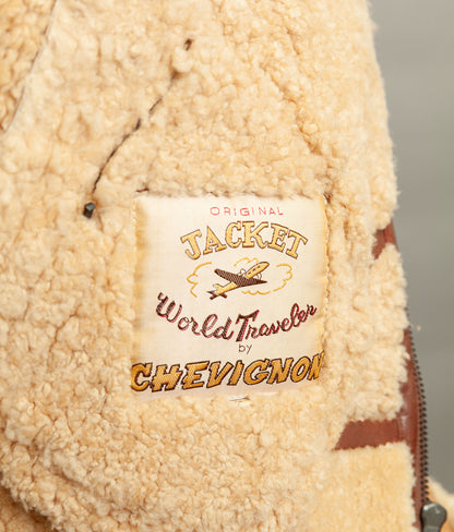 Vintage 1990s Chevignon World Traveler B-3 Sheepskin Shearling Bomber Jacket