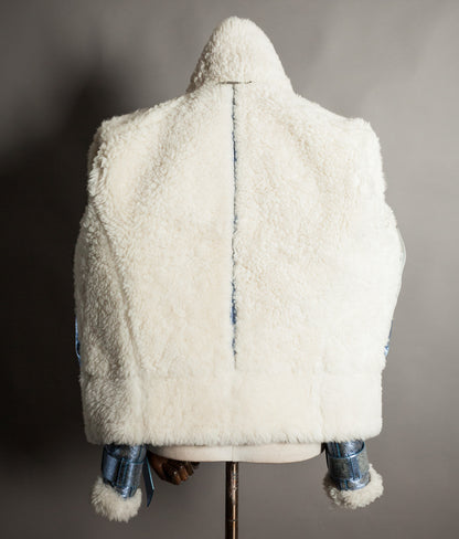 Archival Versace AW16 Runway Metallic Blue Shearling Flight Jacket