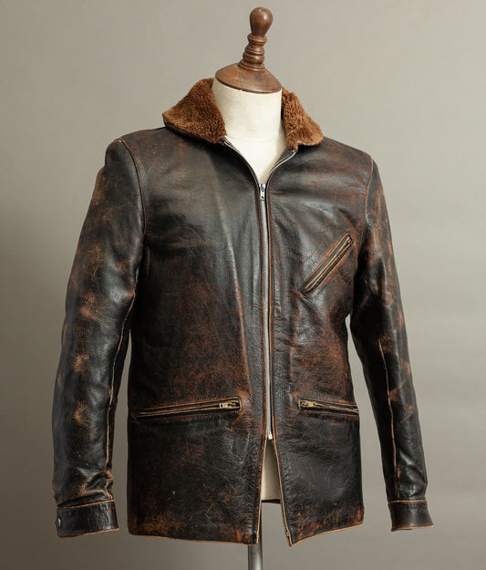Vintage 1950s French Aviator Leather Jacket Sheepskin Lined Teacore Éclair Zip