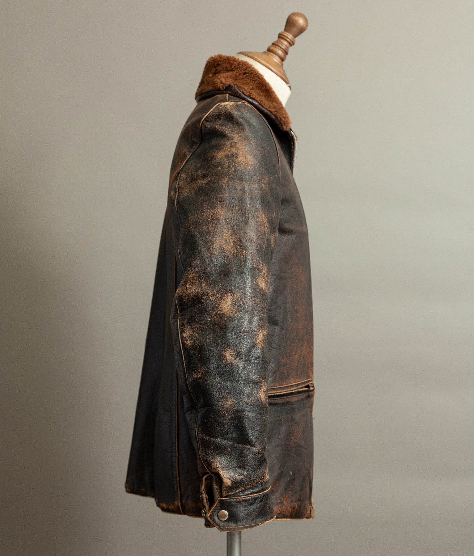 Vintage 1950s French Aviator Leather Jacket Sheepskin Lined Teacore Éclair Zip