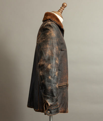 Vintage 1950s French Aviator Leather Jacket Sheepskin Lined Teacore Éclair Zip