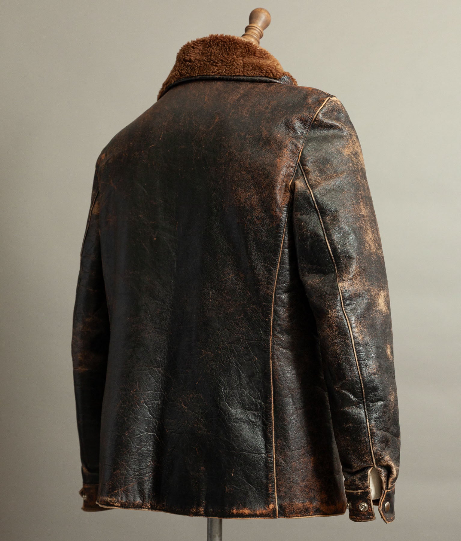 Vintage 1950s French Aviator Leather Jacket Sheepskin Lined Teacore Éclair Zip