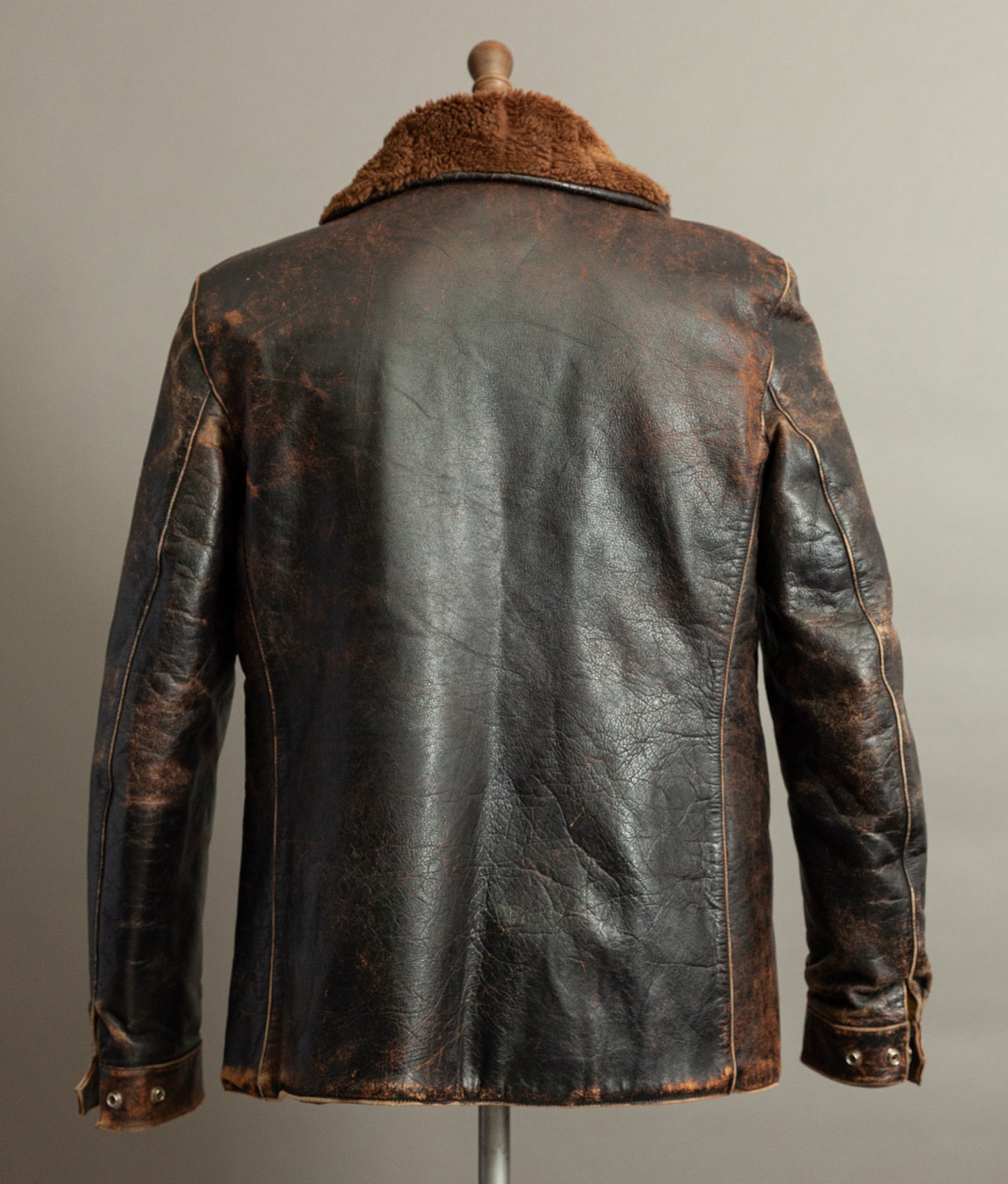 Vintage 1950s French Aviator Leather Jacket Sheepskin Lined Teacore Éclair Zip