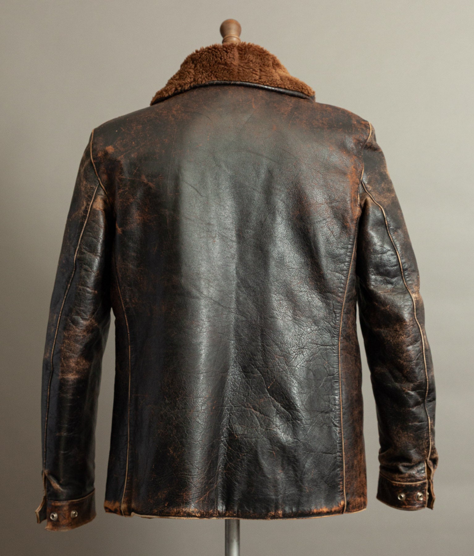 Vintage 1950s French Aviator Leather Jacket Sheepskin Lined Teacore Éclair Zip