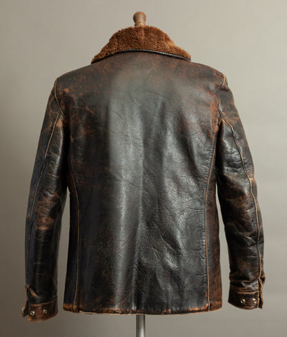 Vintage 1950s French Aviator Leather Jacket Sheepskin Lined Teacore Éclair Zip