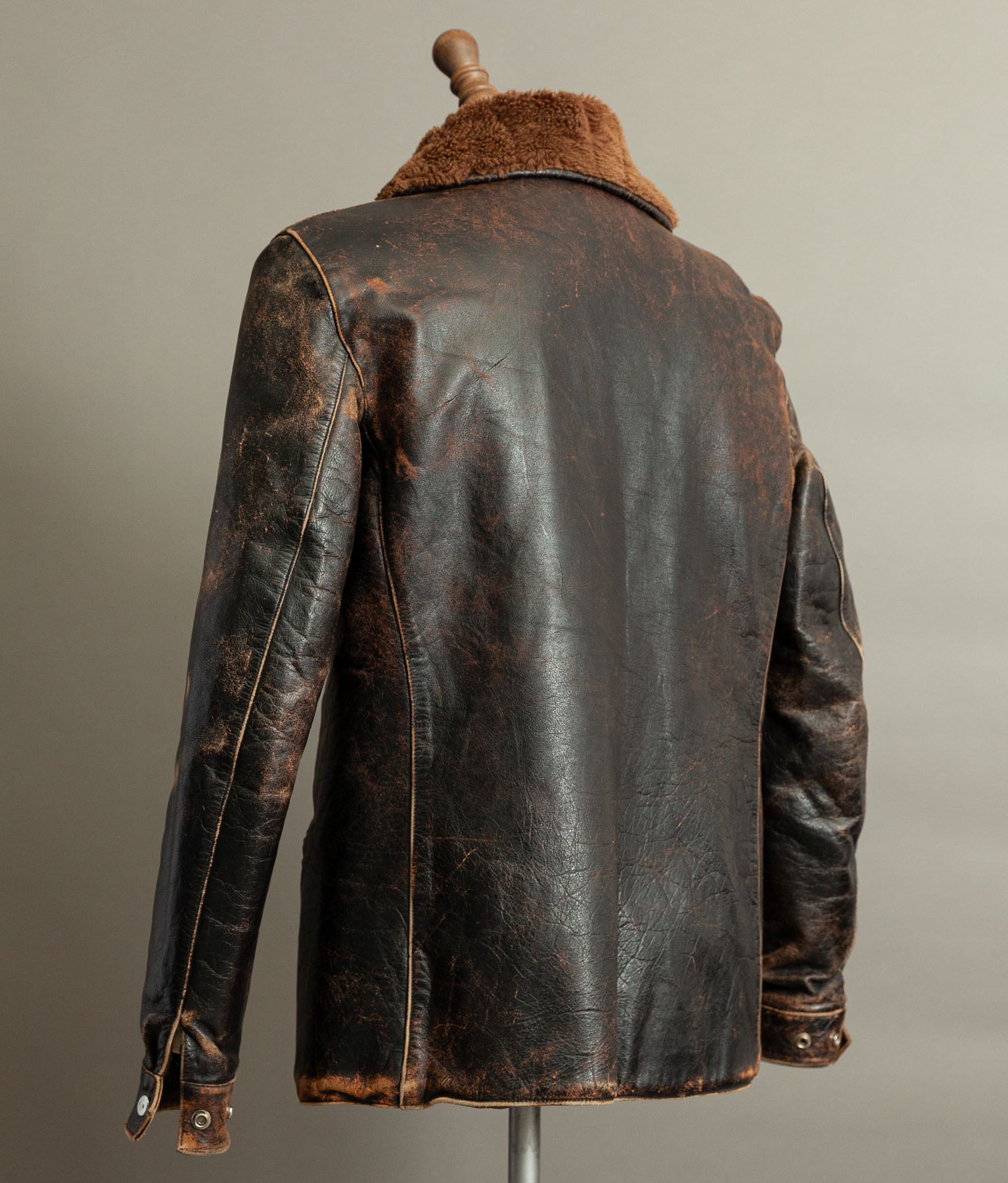 Vintage 1950s French Aviator Leather Jacket Sheepskin Lined Teacore Éclair Zip