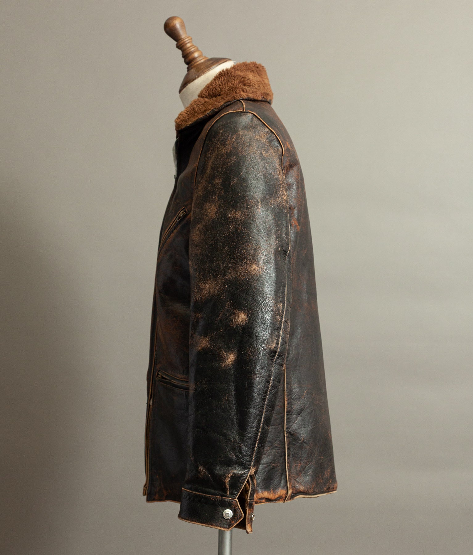 Vintage 1950s French Aviator Leather Jacket Sheepskin Lined Teacore Éclair Zip