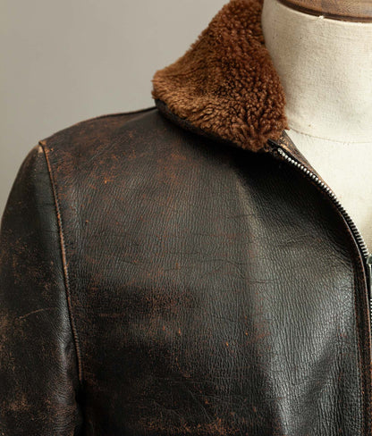 Vintage 1950s French Aviator Leather Jacket Sheepskin Lined Teacore Éclair Zip