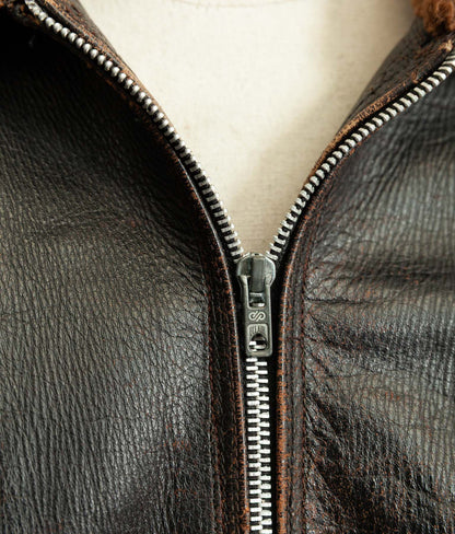 Vintage 1950s French Aviator Leather Jacket Sheepskin Lined Teacore Éclair Zip