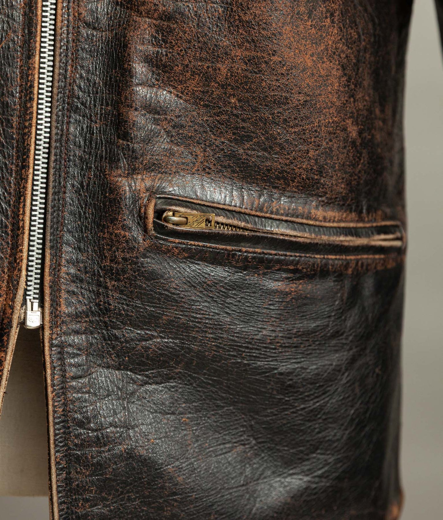 Vintage 1950s French Aviator Leather Jacket Sheepskin Lined Teacore Éclair Zip