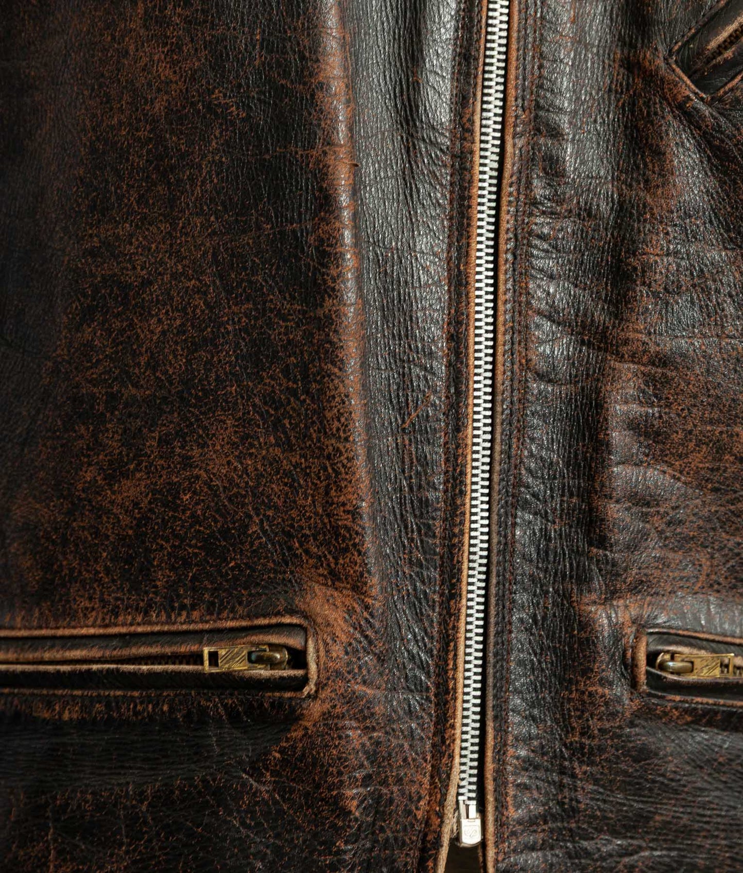 Vintage 1950s French Aviator Leather Jacket Sheepskin Lined Teacore Éclair Zip