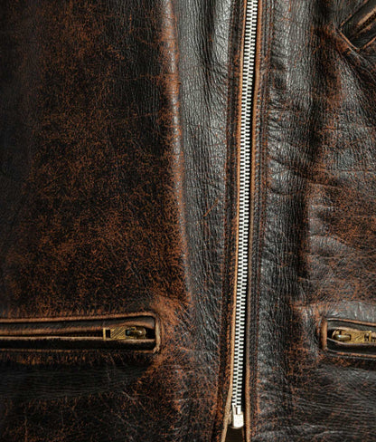Vintage 1950s French Aviator Leather Jacket Sheepskin Lined Teacore Éclair Zip