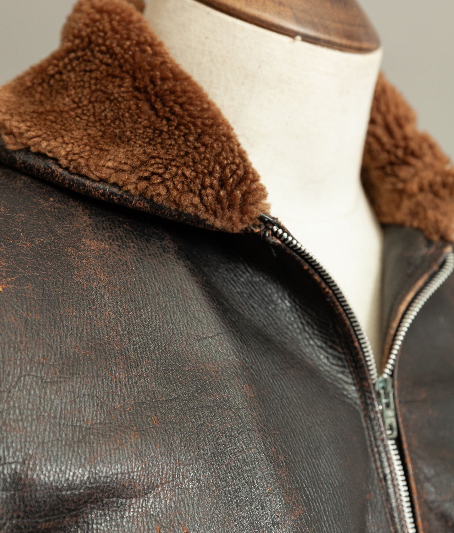 Vintage 1950s French Aviator Leather Jacket Sheepskin Lined Teacore Éclair Zip