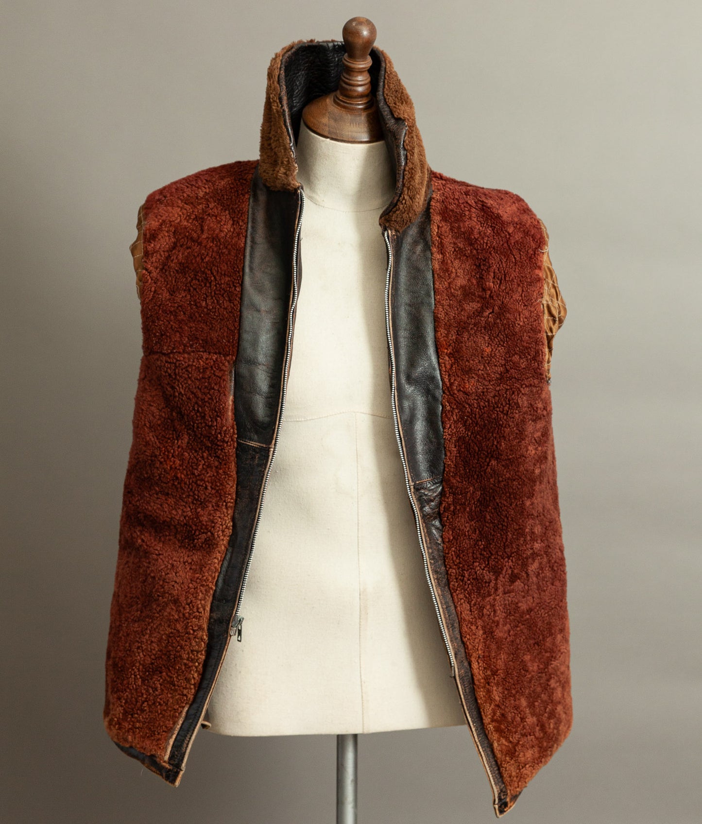 Vintage 1950s French Aviator Leather Jacket Sheepskin Lined Teacore Éclair Zip