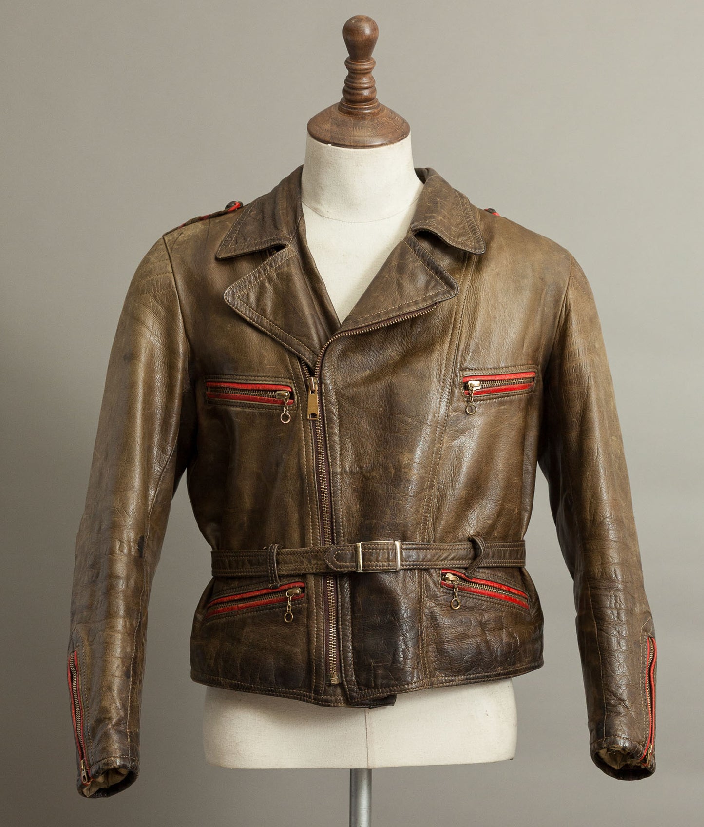 Vintage 1950s German Leather Motorrad Motorcycle Biker Jacket