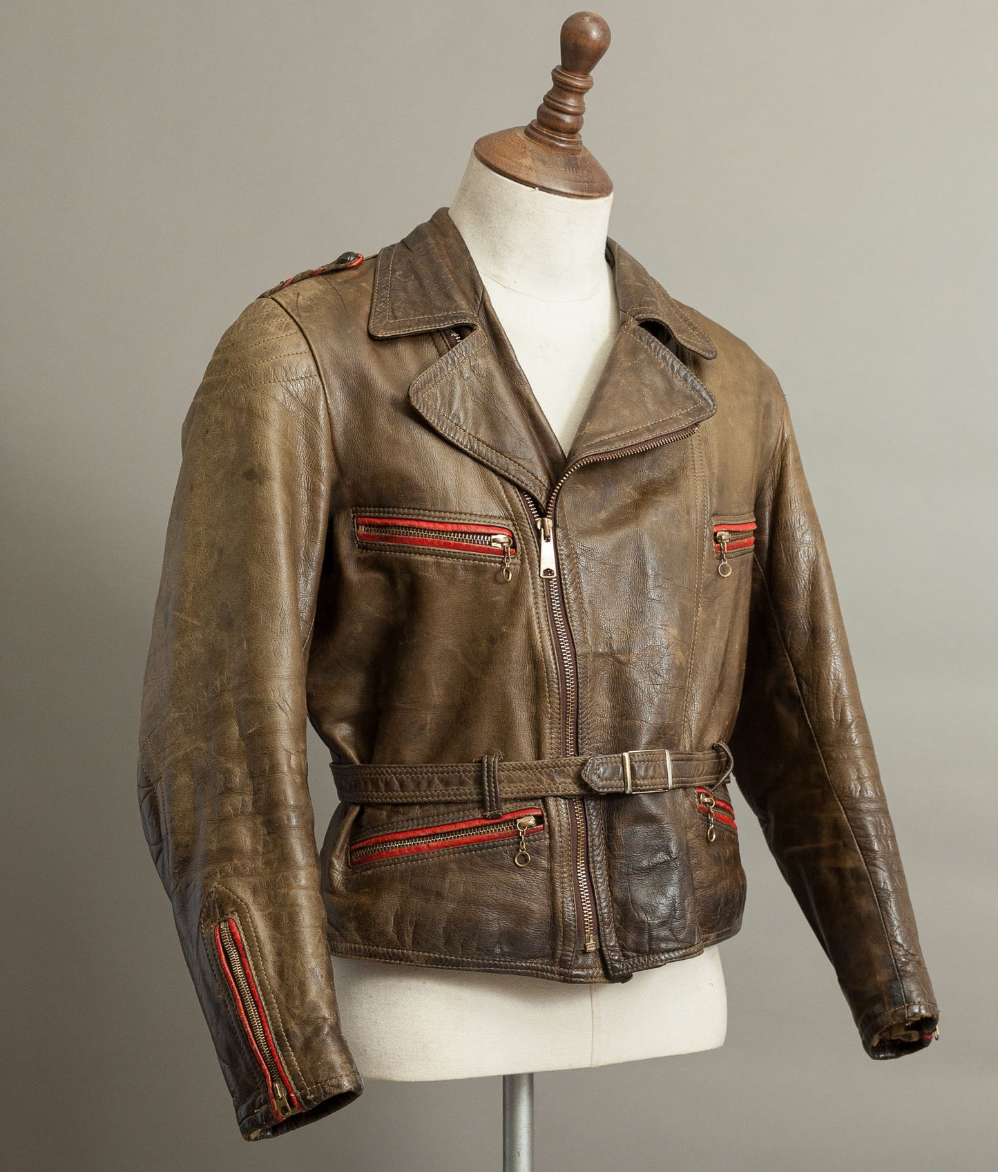 Vintage 1950s German Leather Motorrad Motorcycle Biker Jacket