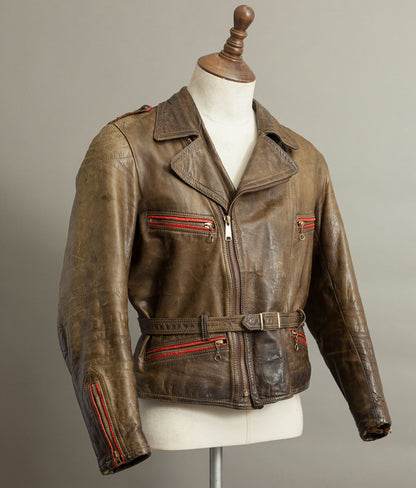Vintage 1950s German Leather Motorrad Motorcycle Biker Jacket