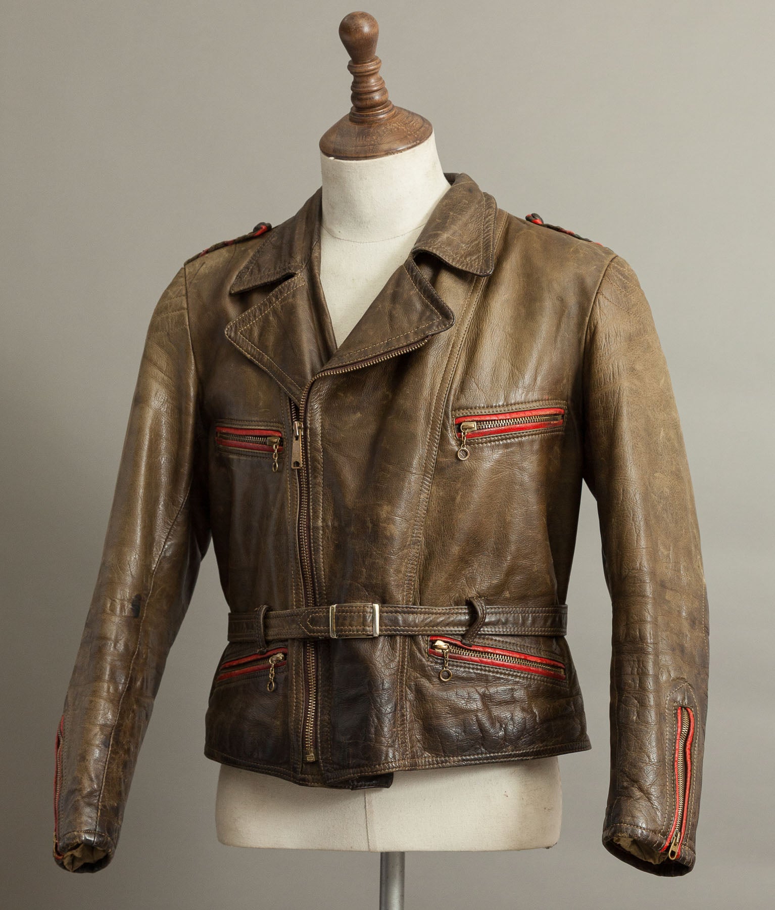 Vintage 1950s German Leather Motorrad Motorcycle Biker Jacket