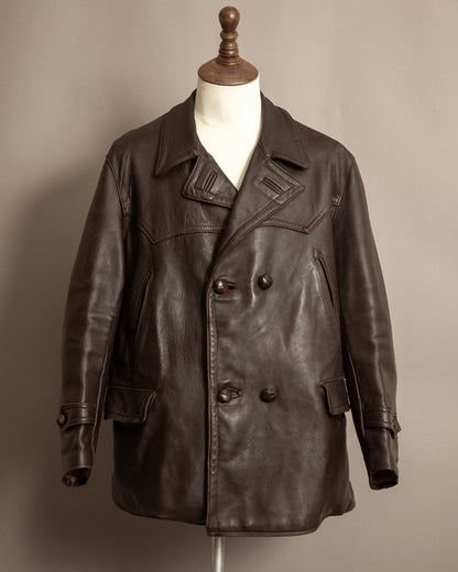 1940’s WWII French Double Breasted Motorcycle Leather Jacket Large (44)
