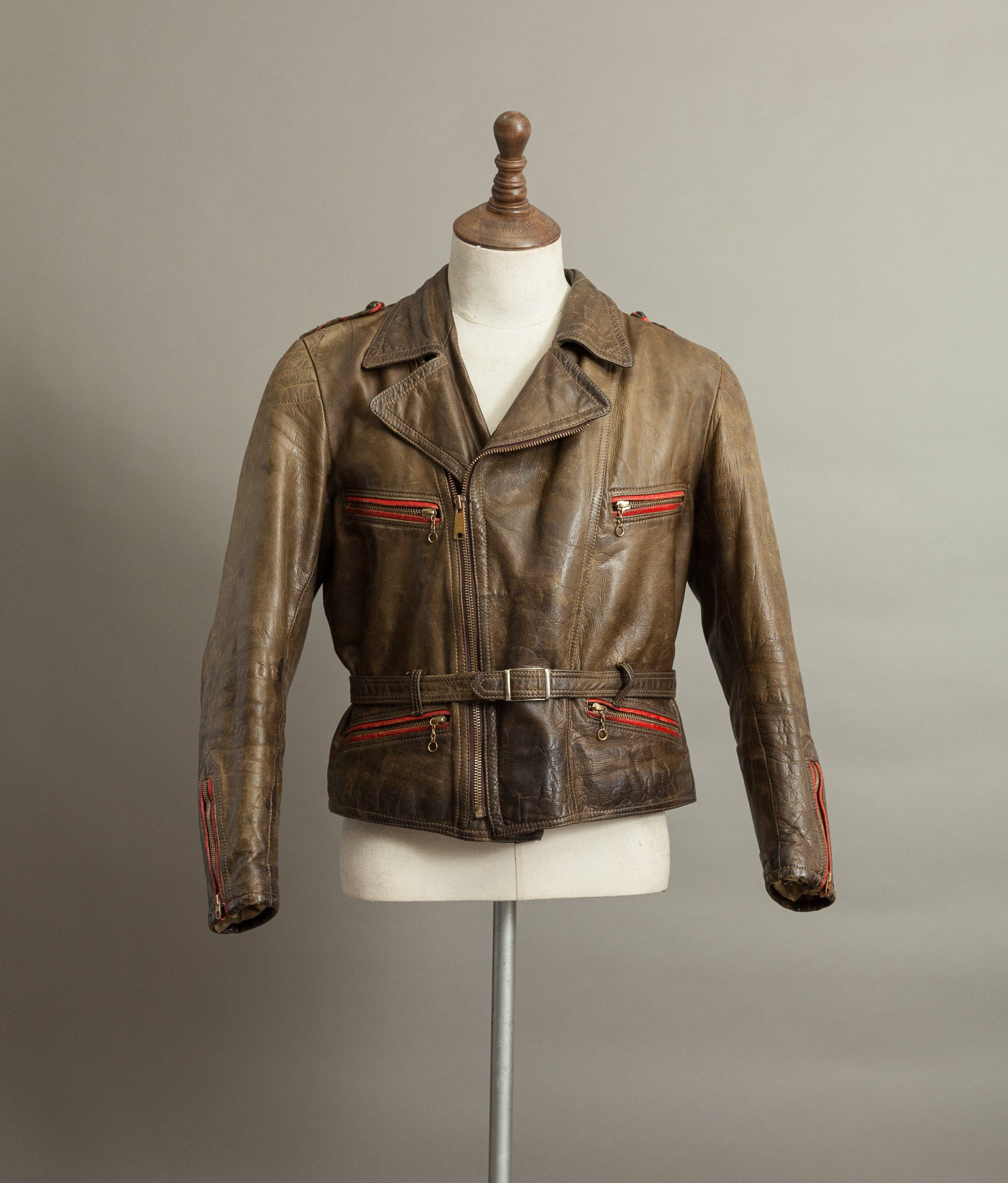 Vintage 1950s German Leather Motorrad Motorcycle Biker Jacket