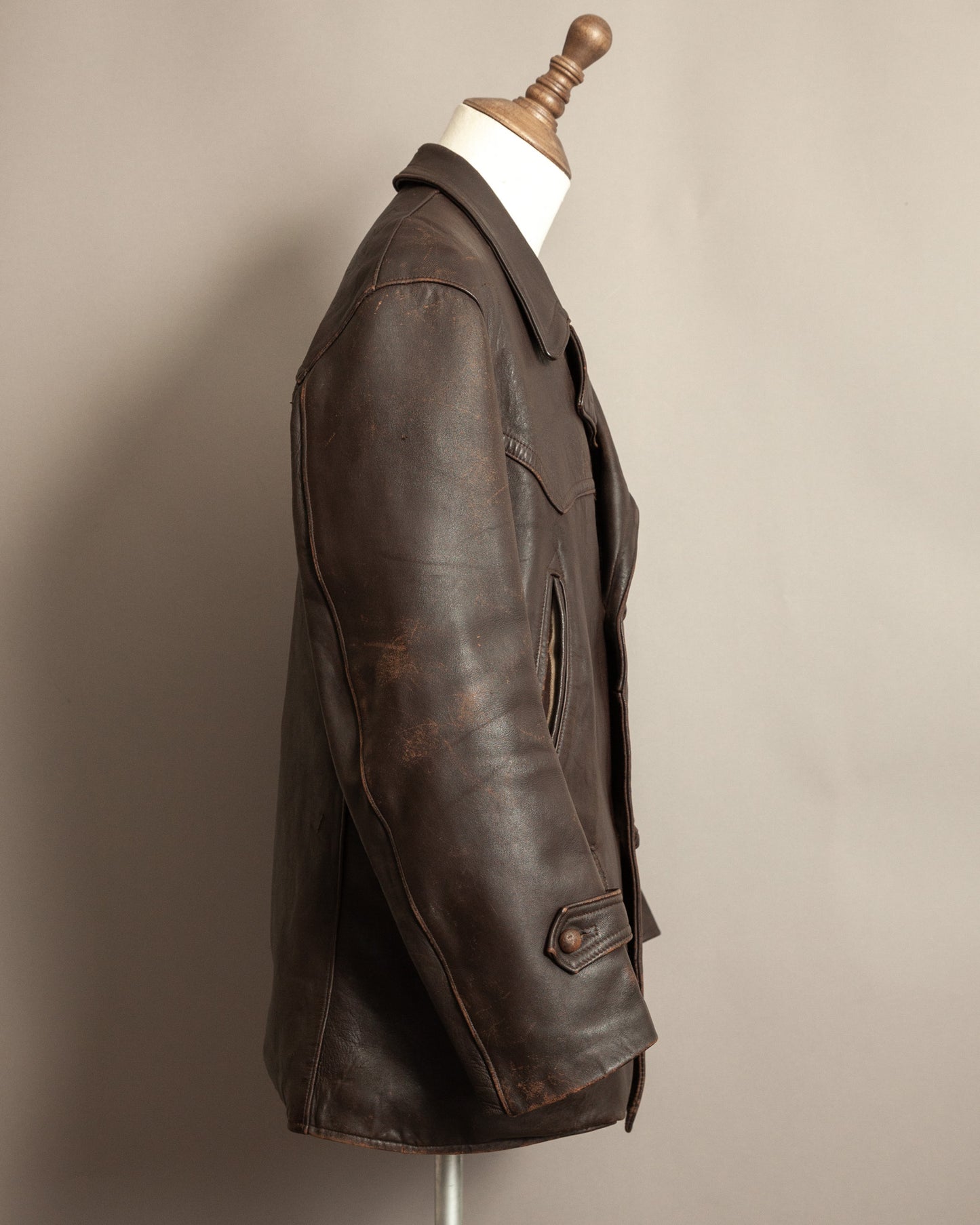 1940’s WWII French Double Breasted Motorcycle Leather Jacket Large (44)