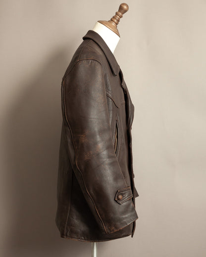 1940’s WWII French Double Breasted Motorcycle Leather Jacket Large (44)