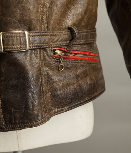 Vintage 1950s German Leather Motorrad Motorcycle Biker Jacket