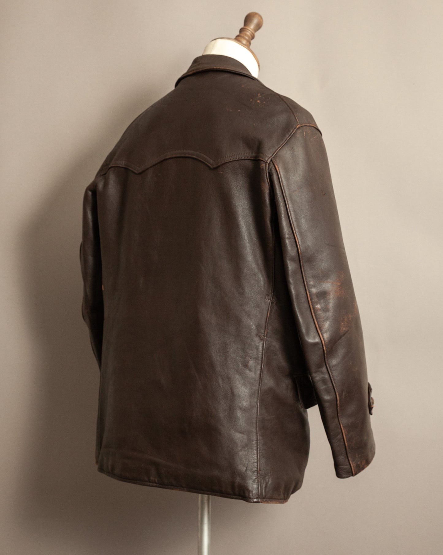 1940’s WWII French Double Breasted Motorcycle Leather Jacket Large (44)