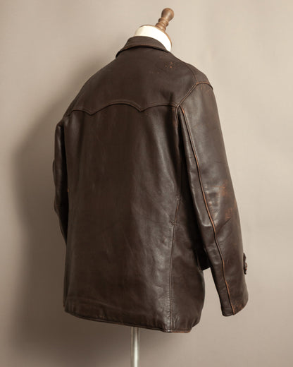 1940’s WWII French Double Breasted Motorcycle Leather Jacket Large (44)
