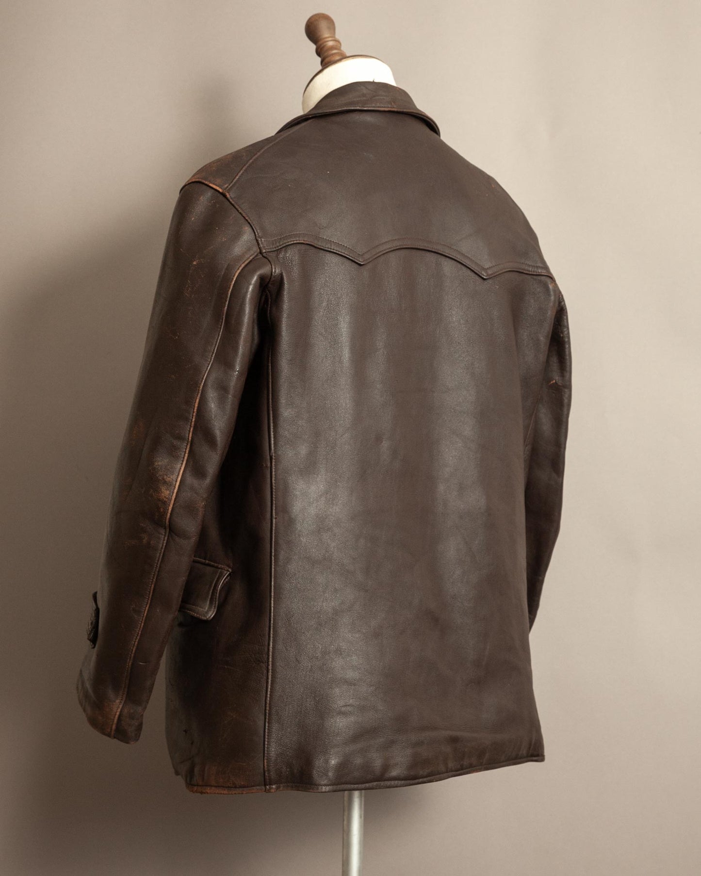 1940’s WWII French Double Breasted Motorcycle Leather Jacket Large (44)