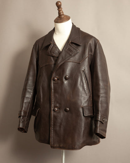 1940’s WWII French Double Breasted Motorcycle Leather Jacket Large (44)
