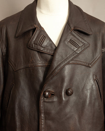 1940’s WWII French Double Breasted Motorcycle Leather Jacket Large (44)