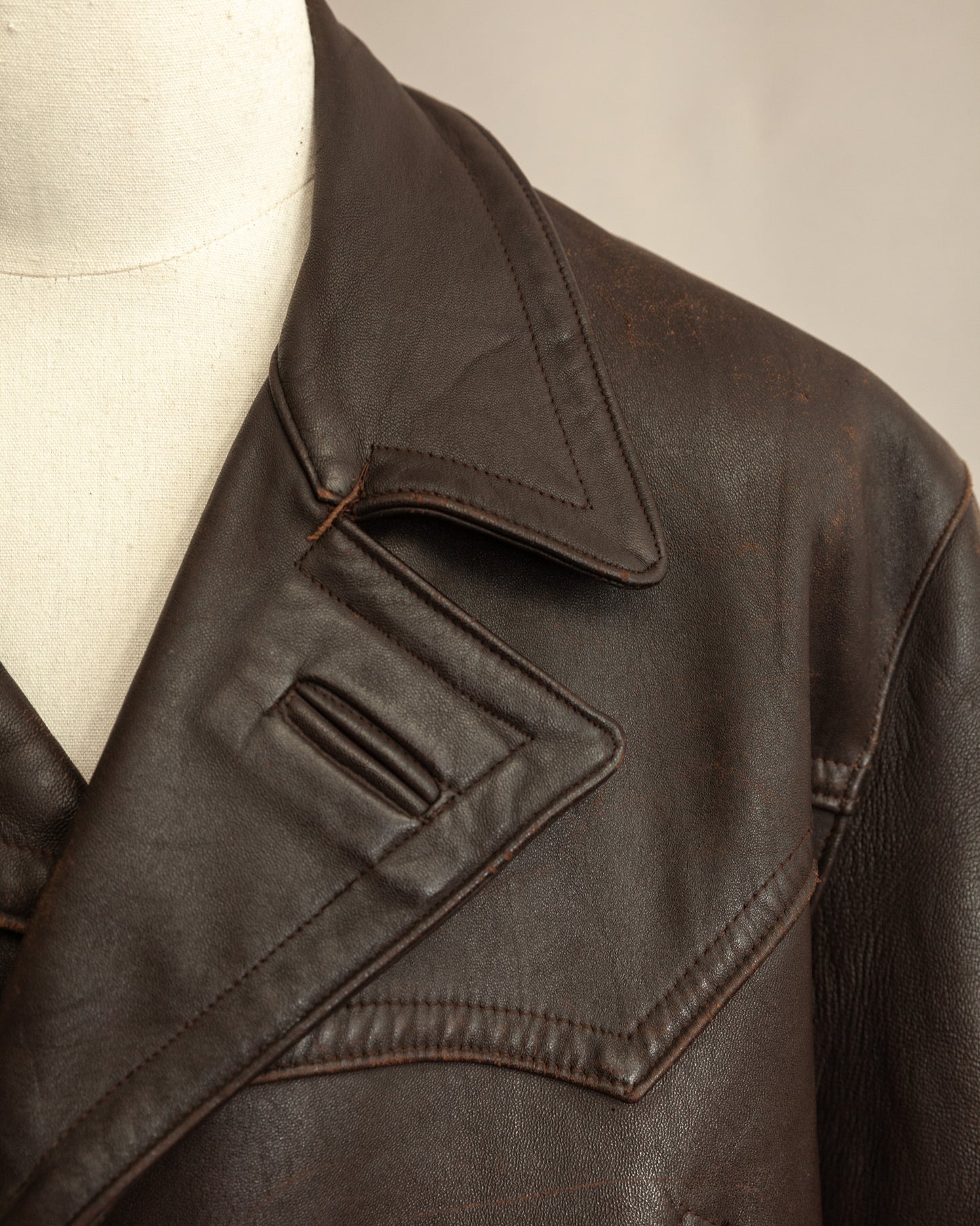 1940’s WWII French Double Breasted Motorcycle Leather Jacket Large (44)
