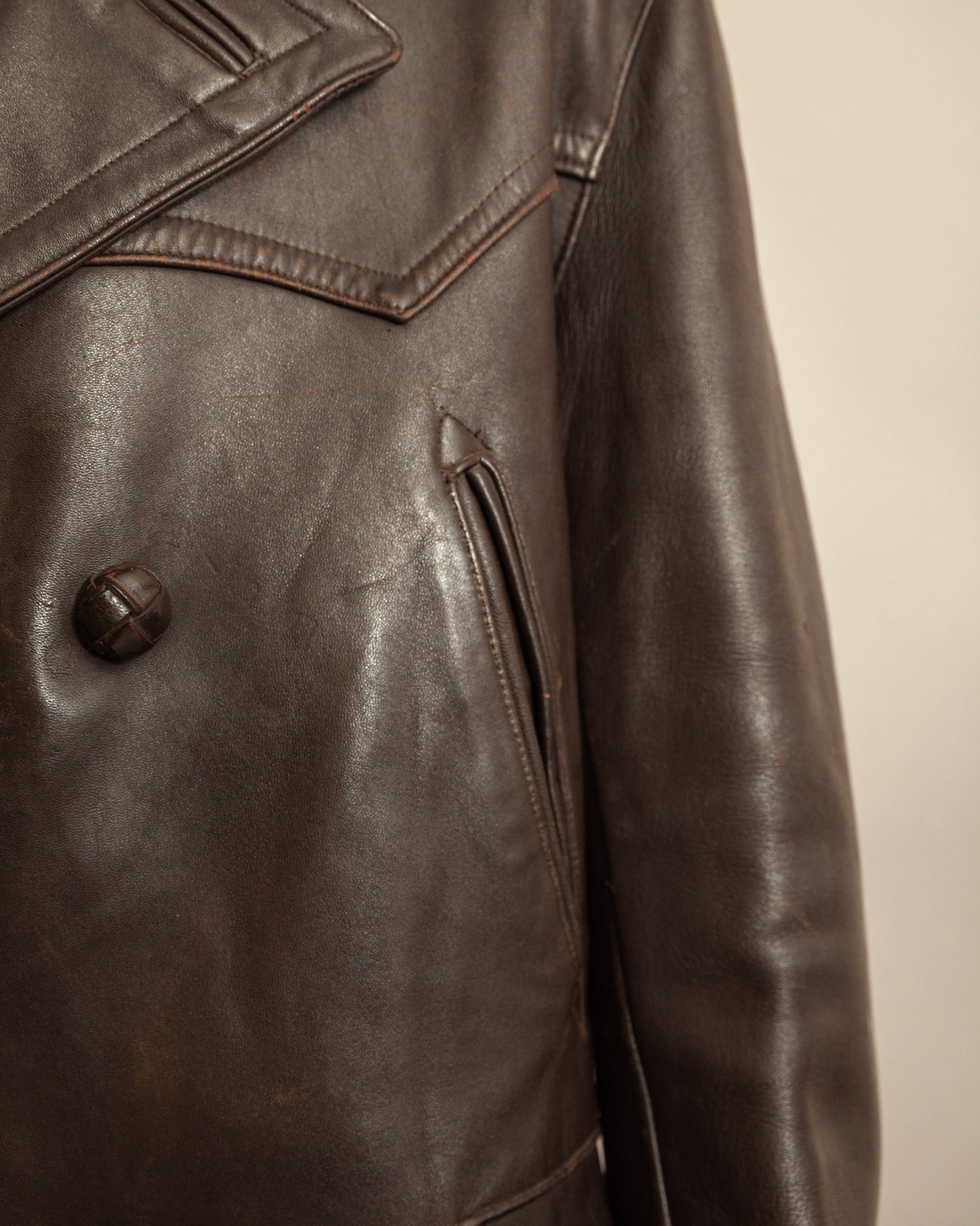 1940’s WWII French Double Breasted Motorcycle Leather Jacket Large (44)