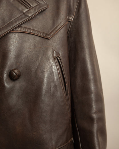 1940’s WWII French Double Breasted Motorcycle Leather Jacket Large (44)