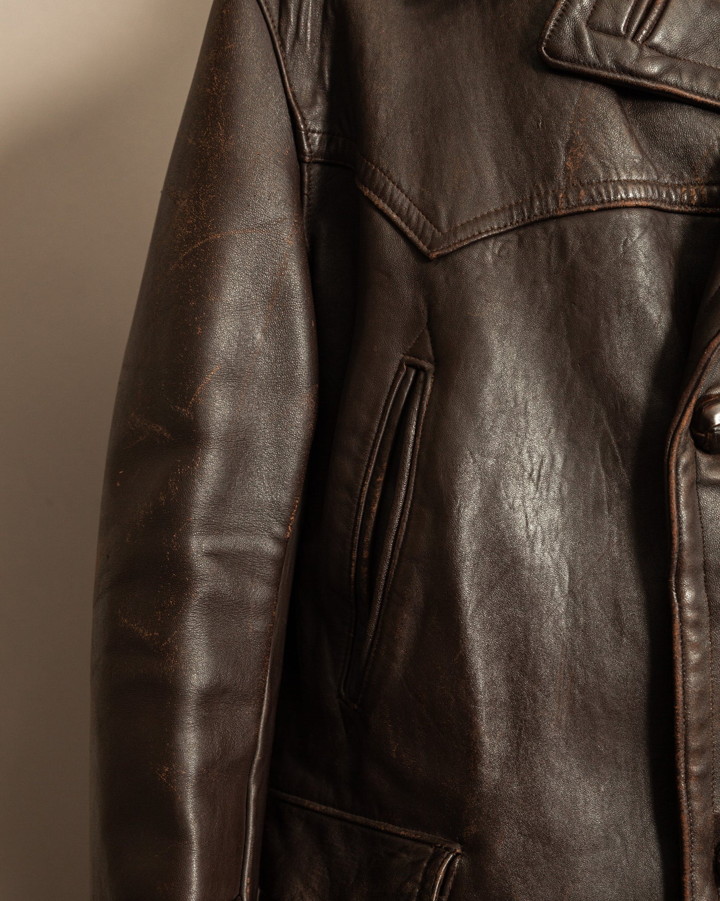 1940’s WWII French Double Breasted Motorcycle Leather Jacket Large (44)