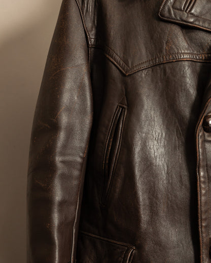 1940’s WWII French Double Breasted Motorcycle Leather Jacket Large (44)