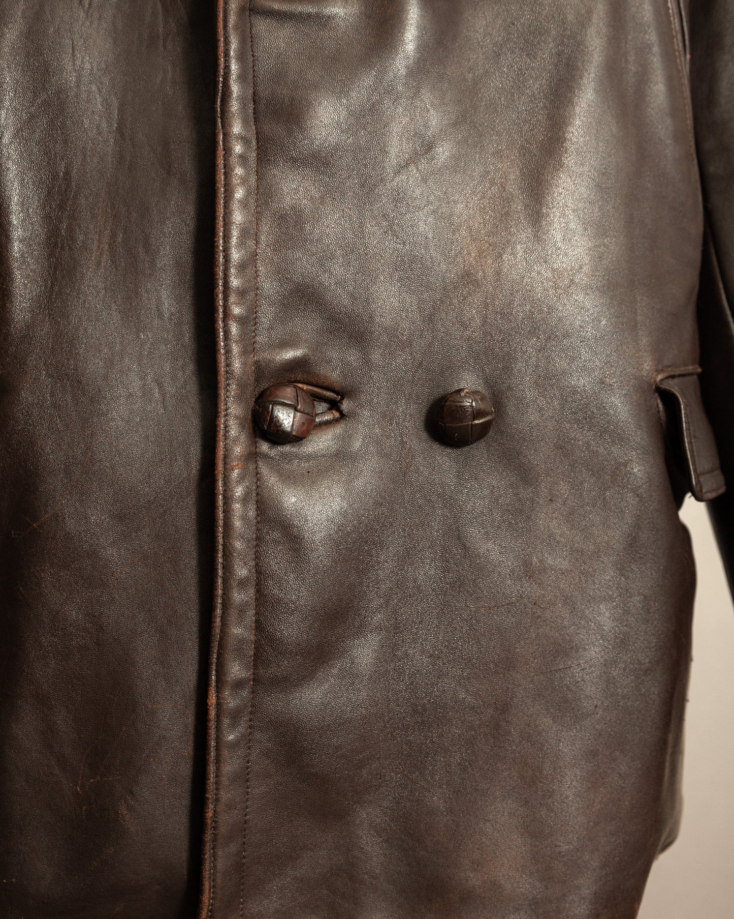 1940’s WWII French Double Breasted Motorcycle Leather Jacket Large (44)