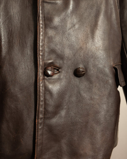 1940’s WWII French Double Breasted Motorcycle Leather Jacket Large (44)