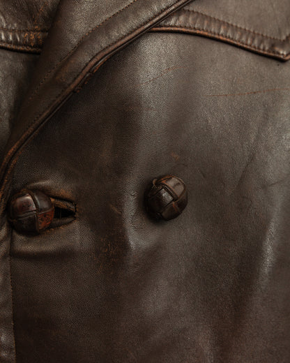 1940’s WWII French Double Breasted Motorcycle Leather Jacket Large (44)