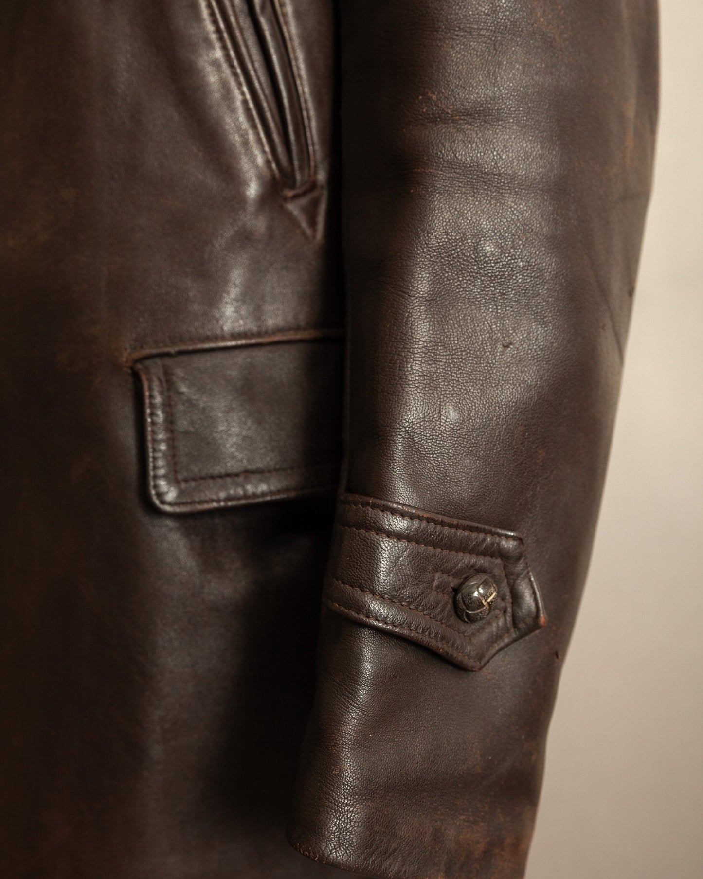 1940’s WWII French Double Breasted Motorcycle Leather Jacket Large (44)