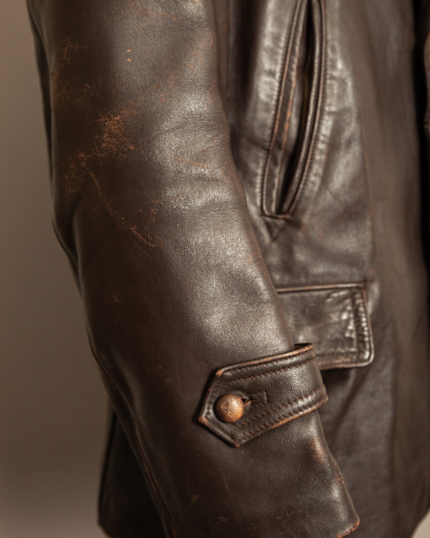 1940’s WWII French Double Breasted Motorcycle Leather Jacket Large (44)