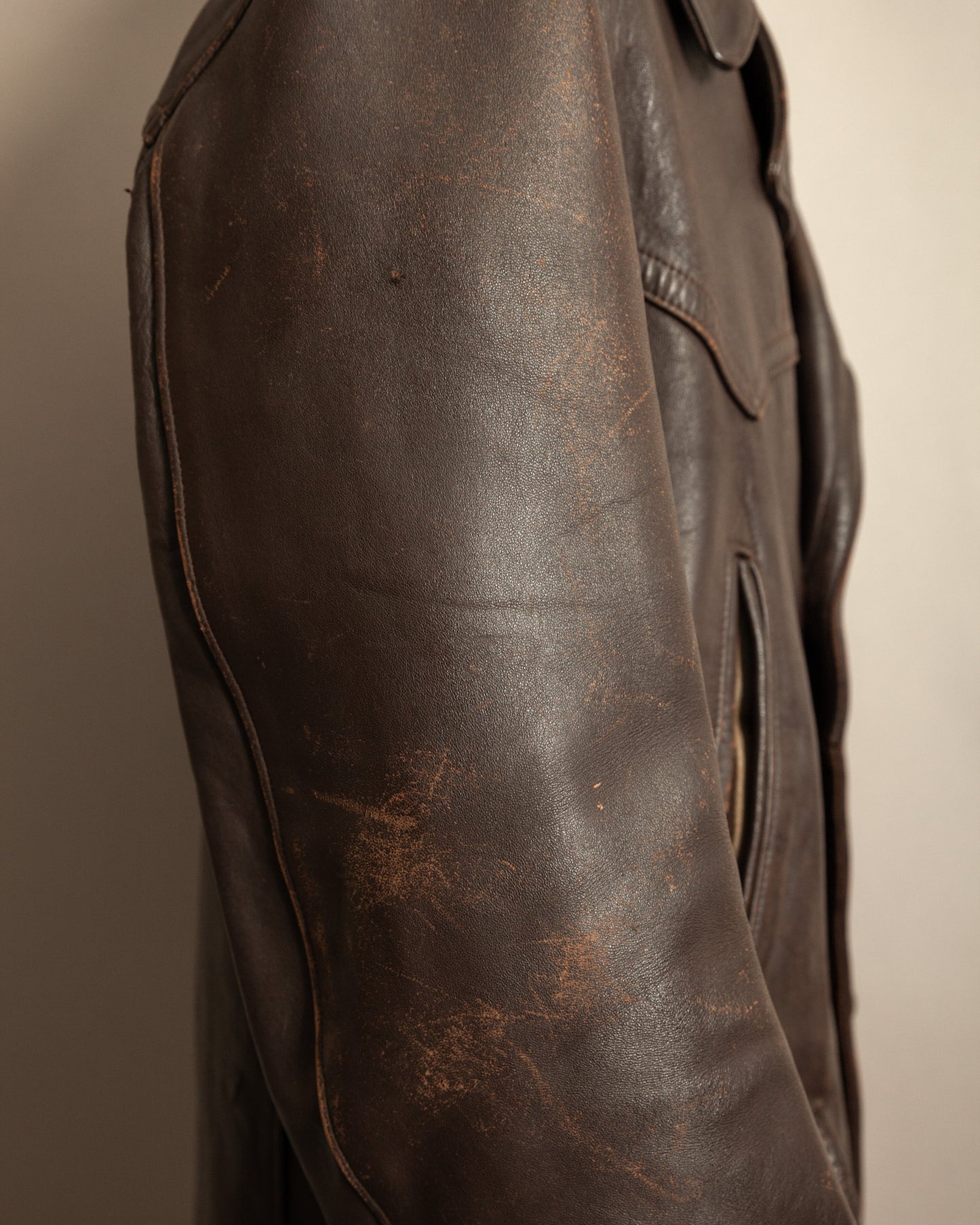 1940’s WWII French Double Breasted Motorcycle Leather Jacket Large (44)
