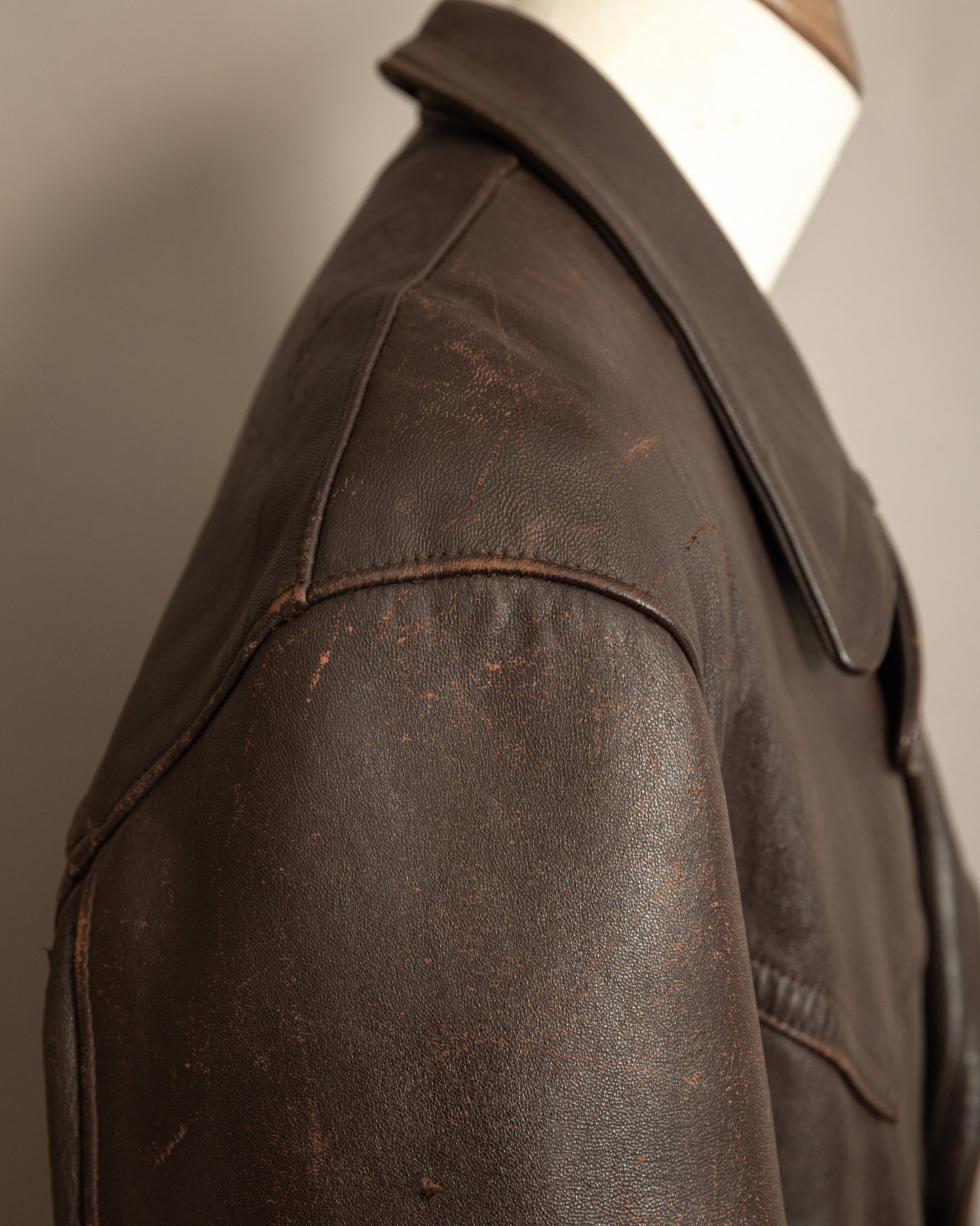 1940’s WWII French Double Breasted Motorcycle Leather Jacket Large (44)