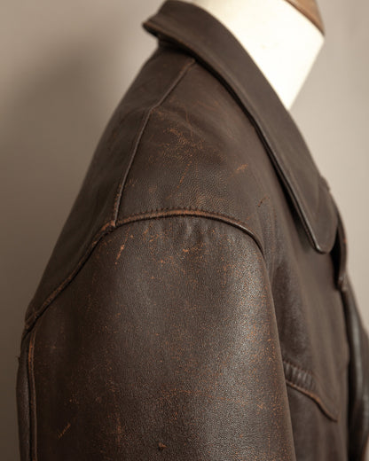 1940’s WWII French Double Breasted Motorcycle Leather Jacket Large (44)