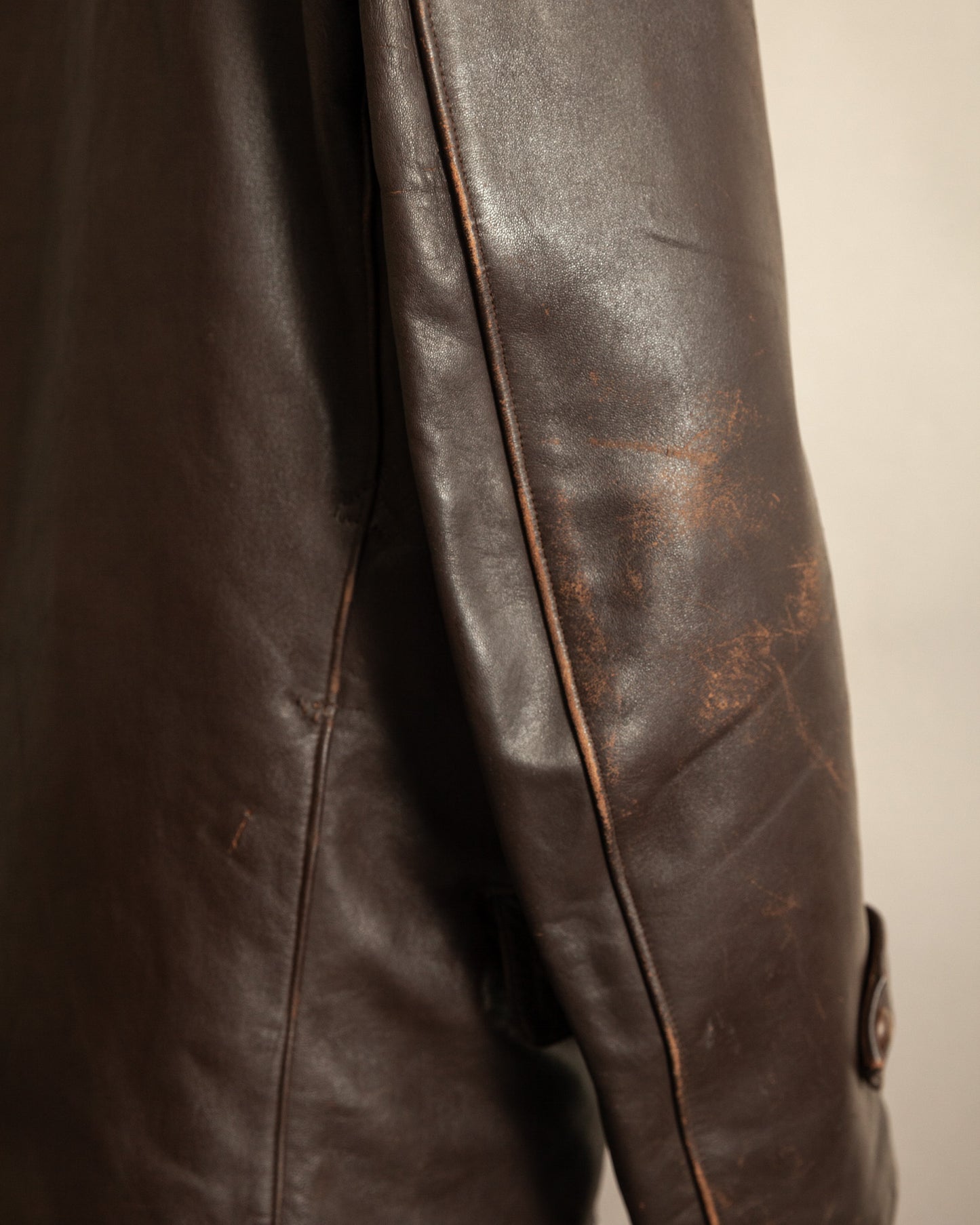 1940’s WWII French Double Breasted Motorcycle Leather Jacket Large (44)