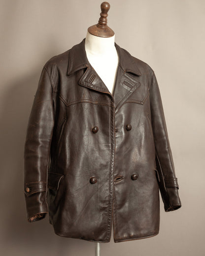 1940’s WWII French Double Breasted Motorcycle Leather Jacket Large (44)
