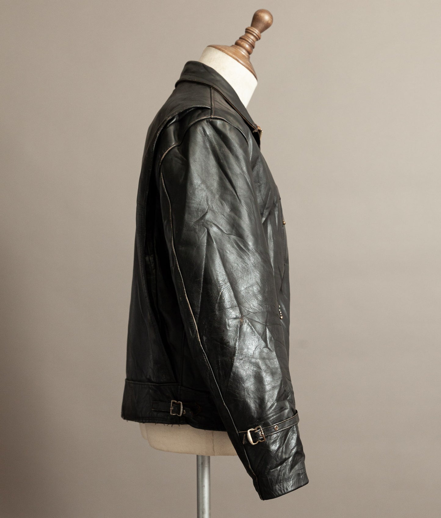 1950s French Confecuir Cowhide Motorcycle Jacket Ritz Zipper