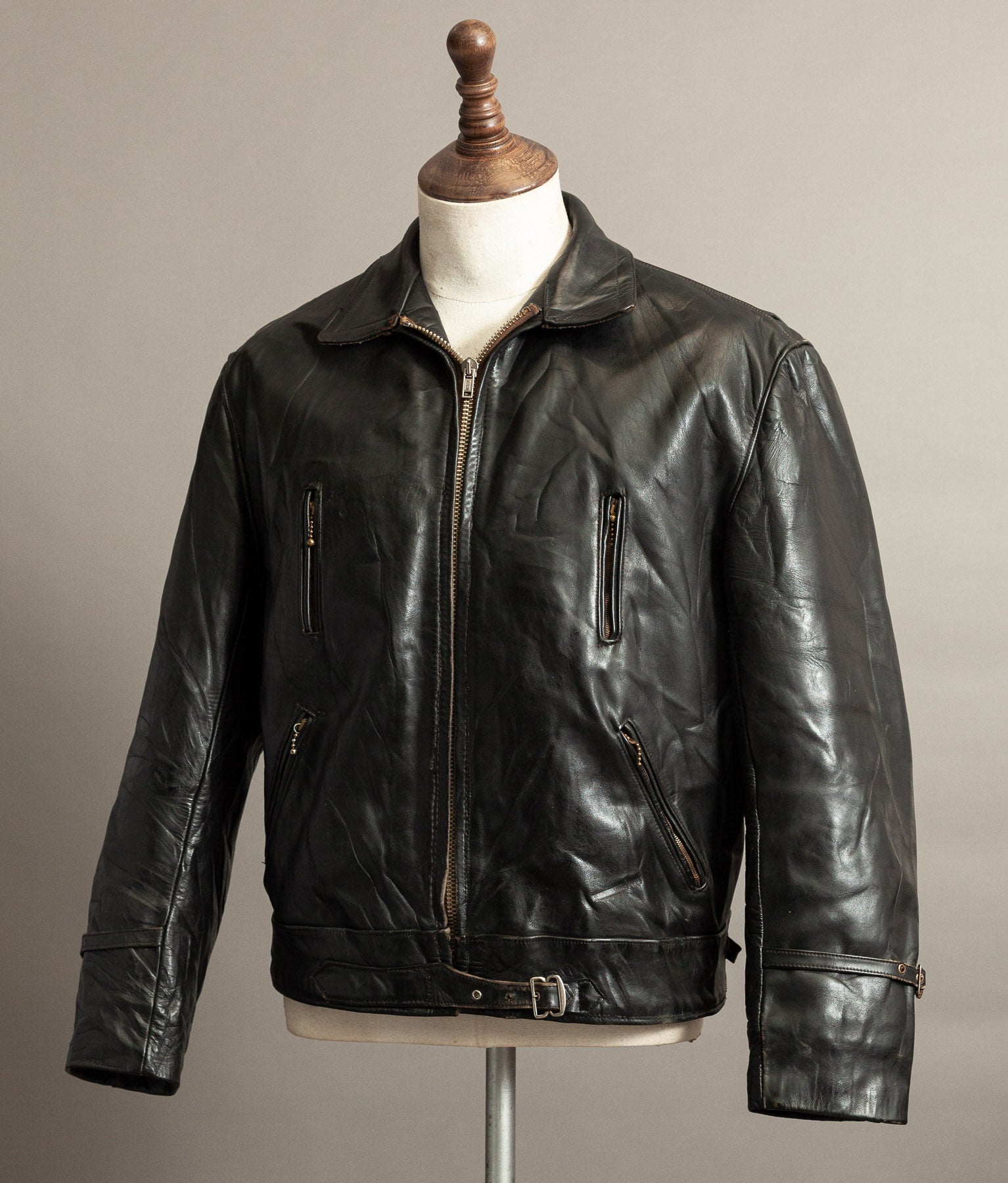 1950s French Confecuir Cowhide Motorcycle Jacket Ritz Zipper