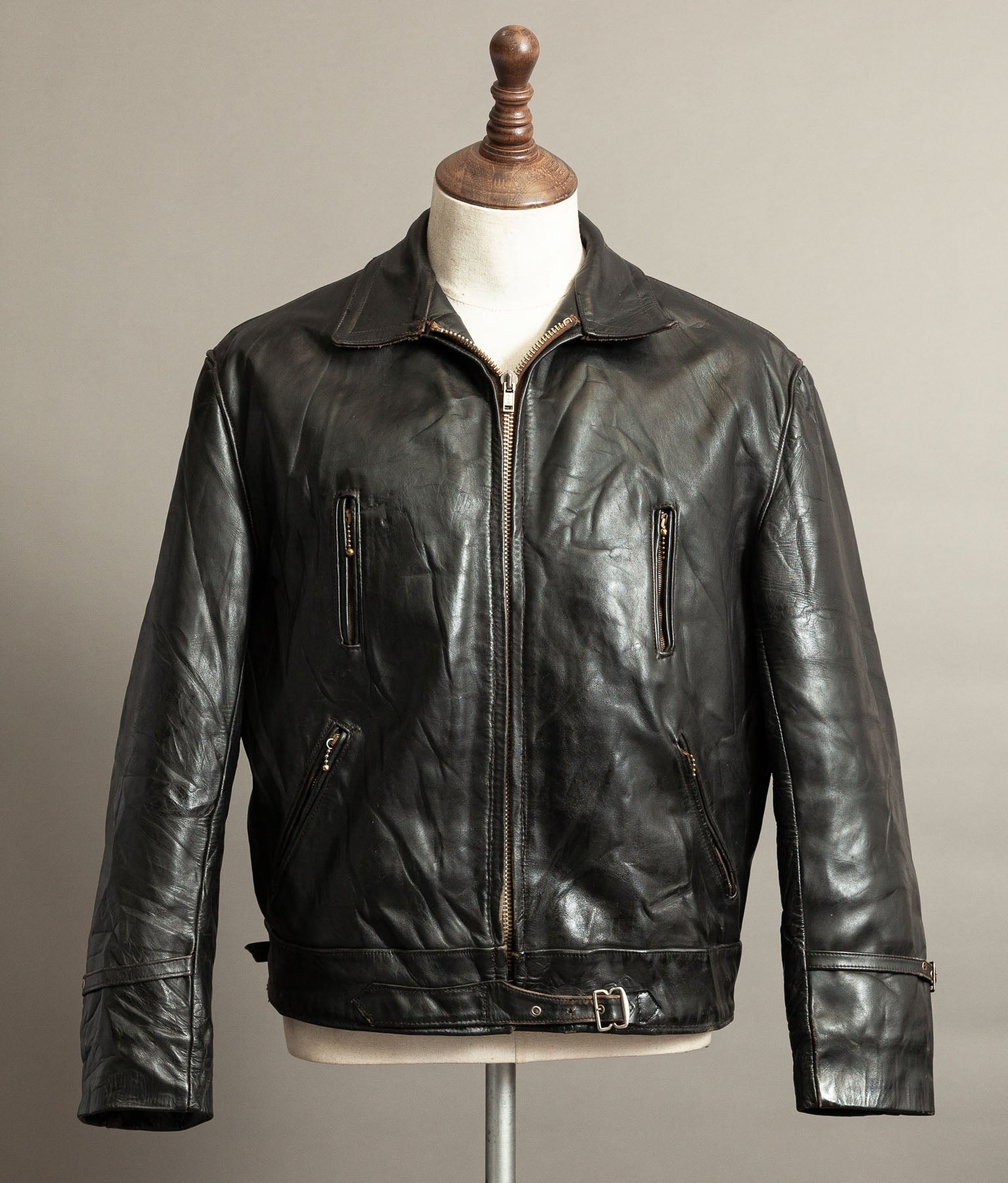 1950s French Confecuir Cowhide Motorcycle Jacket Ritz Zipper